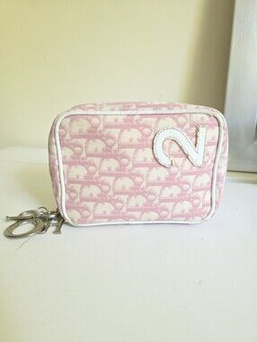 Dior Pink Cosmetic Pouch with White Logo Patch